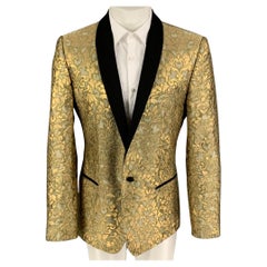 DOLCE & GABBANA F/S 17 Größe 42 Gold Jacquard Polyethylene Notch Revers Sportmantel