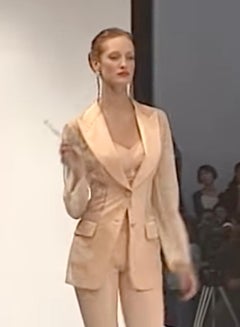 Dolce & Gabbana SS 1995 90s Beige Mesh Peak Lapel Runway Blazer IT 40