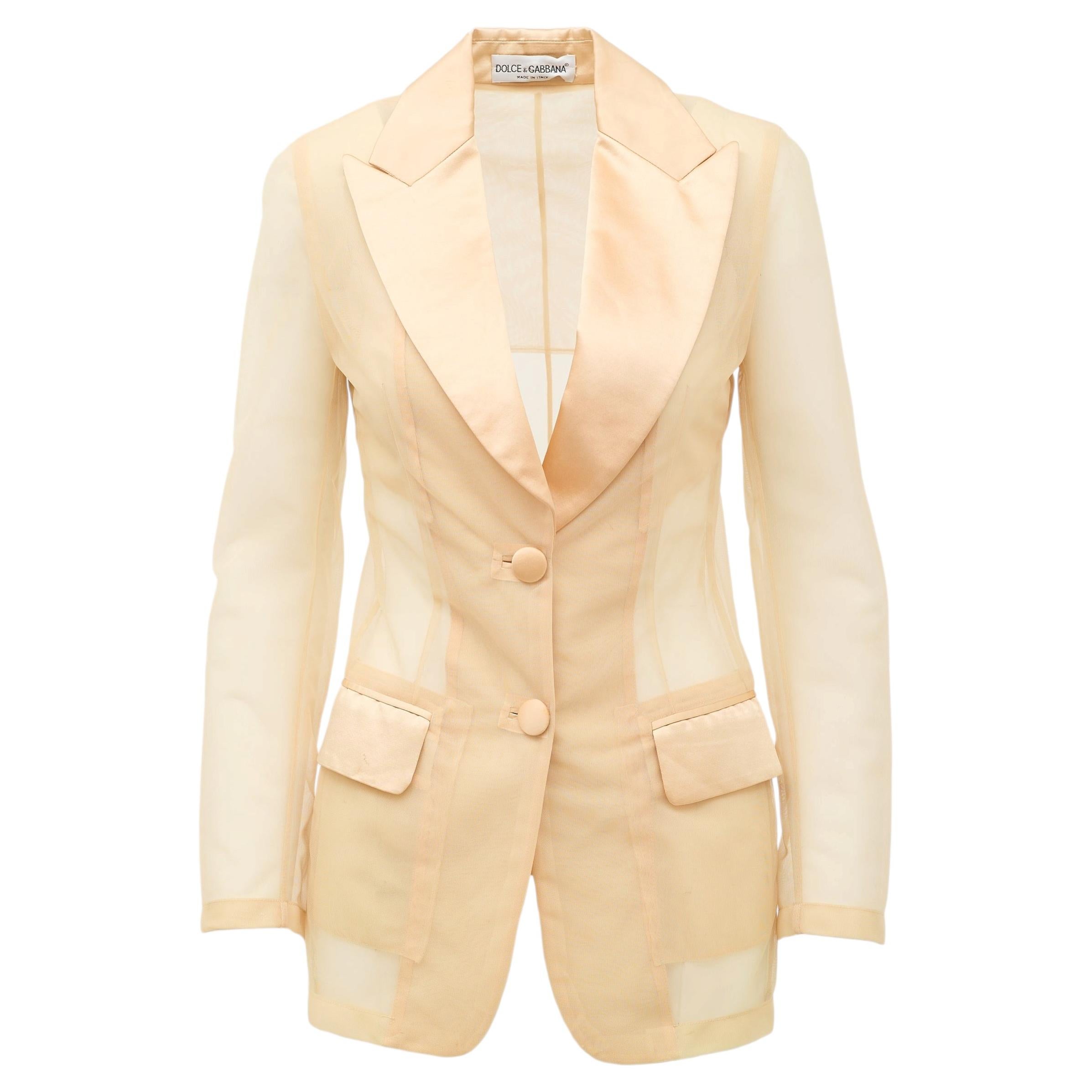 Dolce & Gabbana SS 1995 90s Beige Mesh Peak Lapel Runway Blazer IT 40