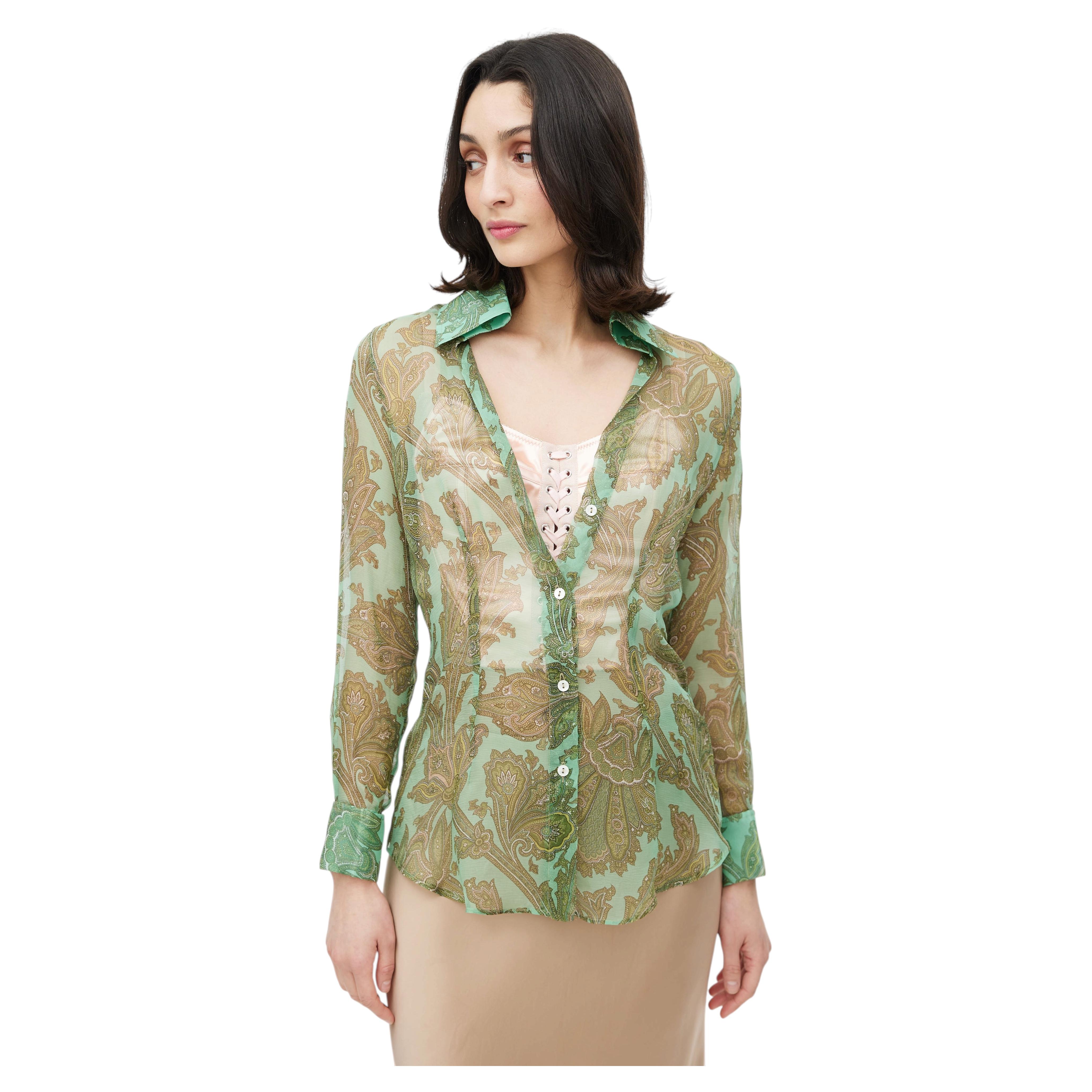 Dolce & Gabbana SS 2000 'Mix & Match' Green Paisley Sheer Runway Shirt IT 40