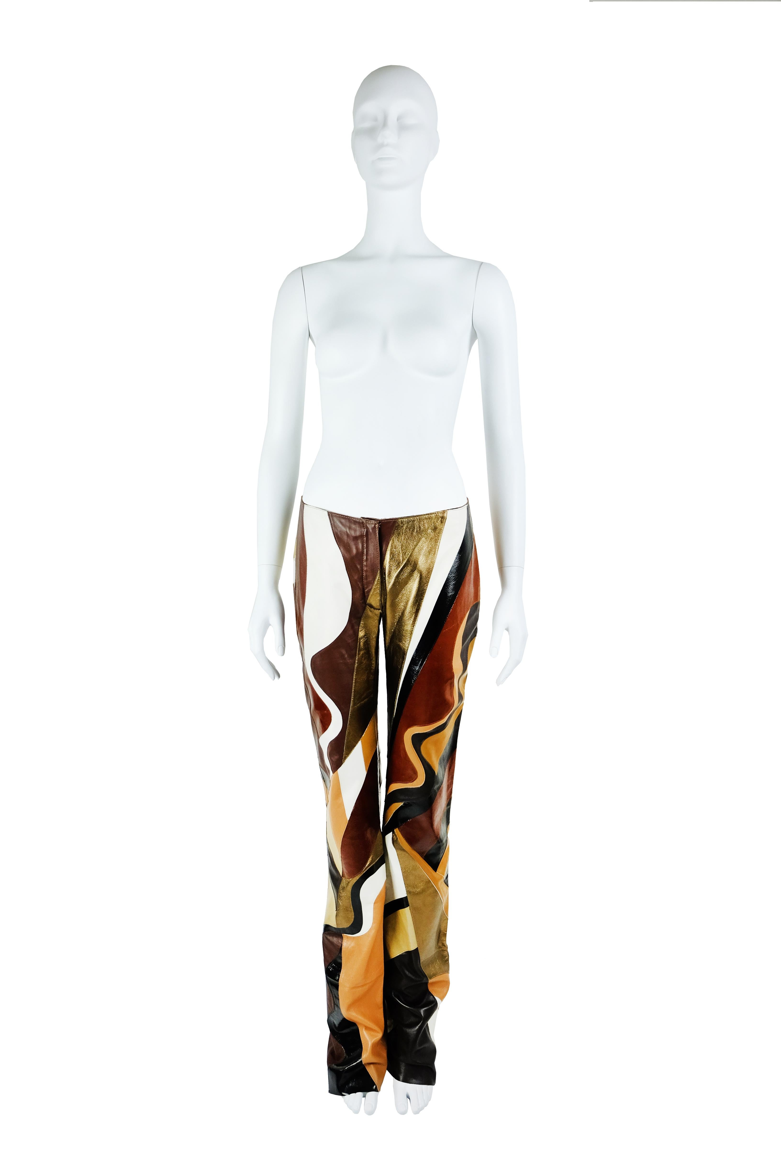 Dolce & Gabbana SS 2002 Leather Patchwork Pants In Excellent Condition For Sale In Berlin, BE