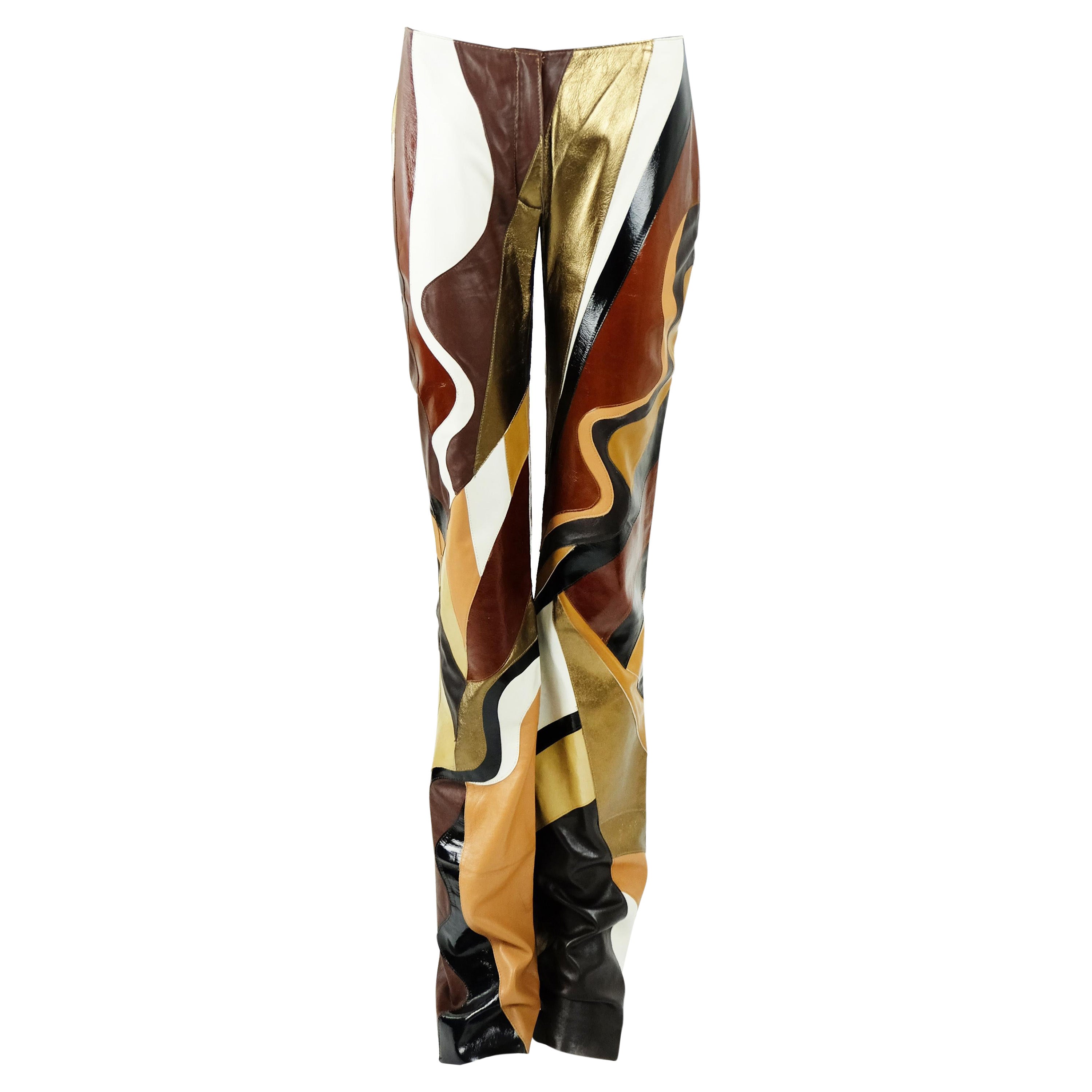 Dolce & Gabbana SS 2002 Leather Patchwork Pants For Sale