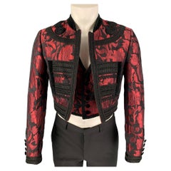DOLCE & GABBANA SS 2015 Size 36 Red Brocade Viscose Blend Cropped Vest Jacket