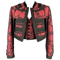DOLCE & GABBANA SS 2015 Size 42 Red & Black Brocade Viscose Blend Vest & Jacket