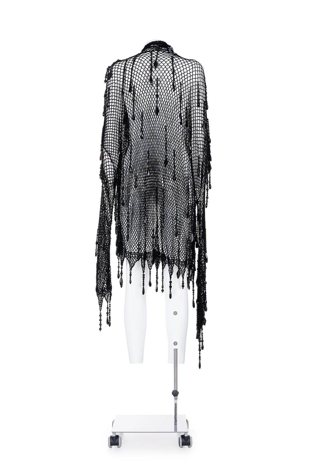 Black DOLCE & GABBANA SS 90 Rare and Iconic Handmade Fishnet Cardigan with Crystals For Sale