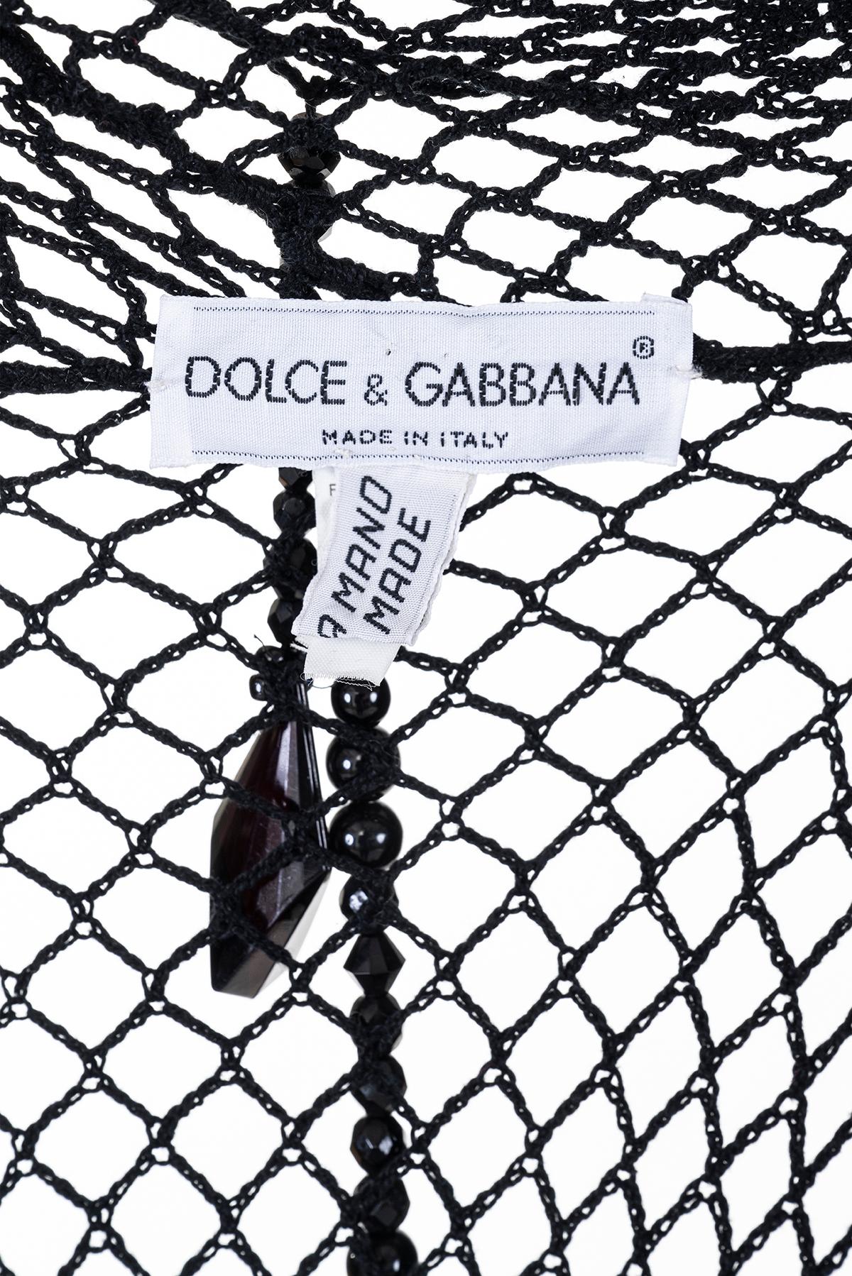 DOLCE & GABBANA SS 90 Rare and Iconic Handmade Fishnet Cardigan with Crystals In Excellent Condition For Sale In Milano, MILANO