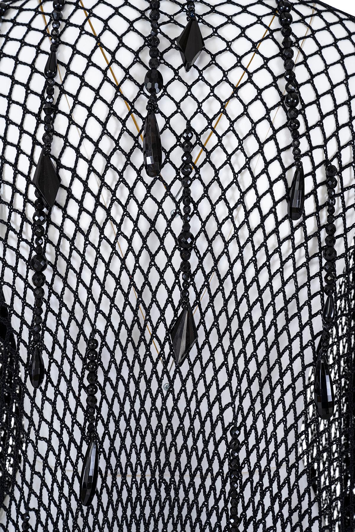 Women's or Men's DOLCE & GABBANA SS 90 Rare and Iconic Handmade Fishnet Cardigan with Crystals For Sale