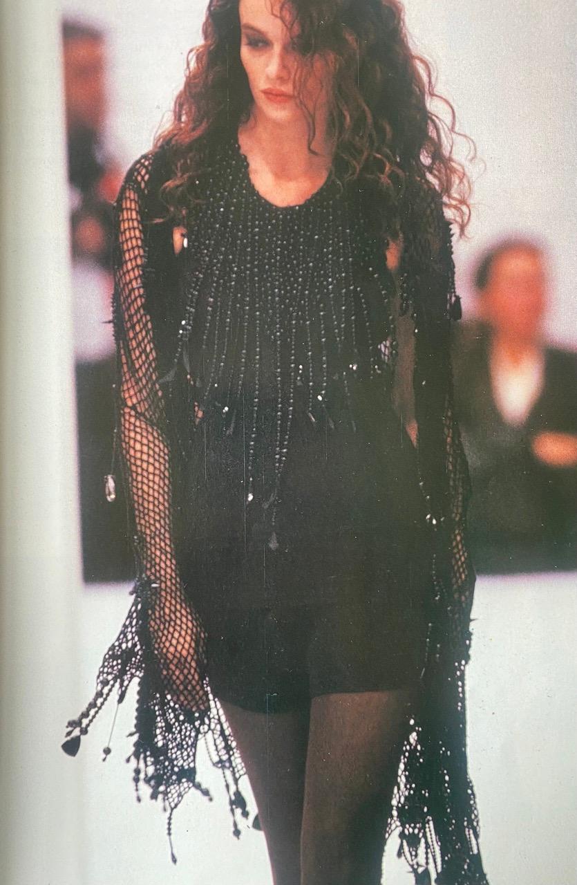 DOLCE & GABBANA SS 90 Rare and Iconic Handmade Fishnet Cardigan with Crystals For Sale 1
