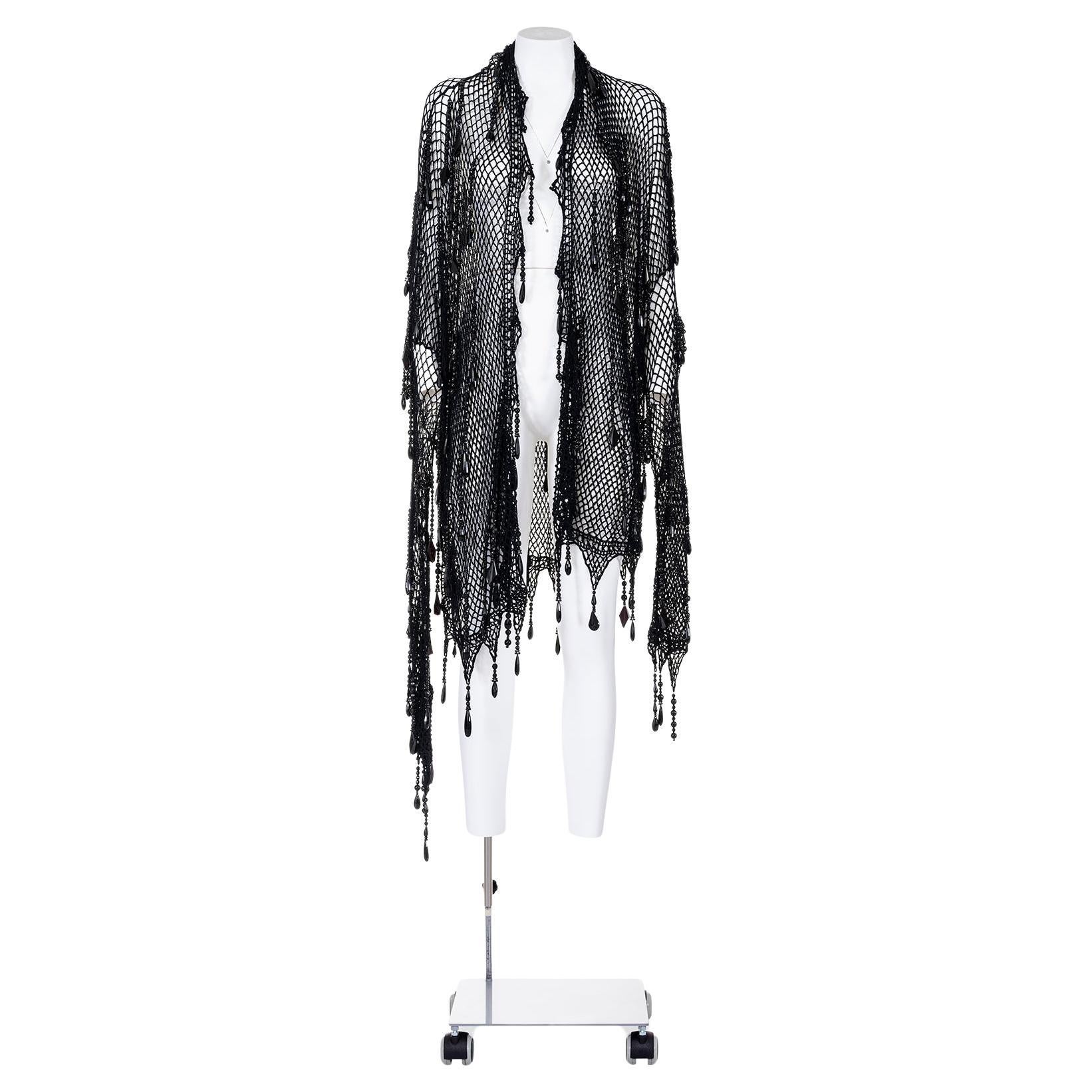 DOLCE & GABBANA SS 90 Rare and Iconic Handmade Fishnet Cardigan with Crystals For Sale