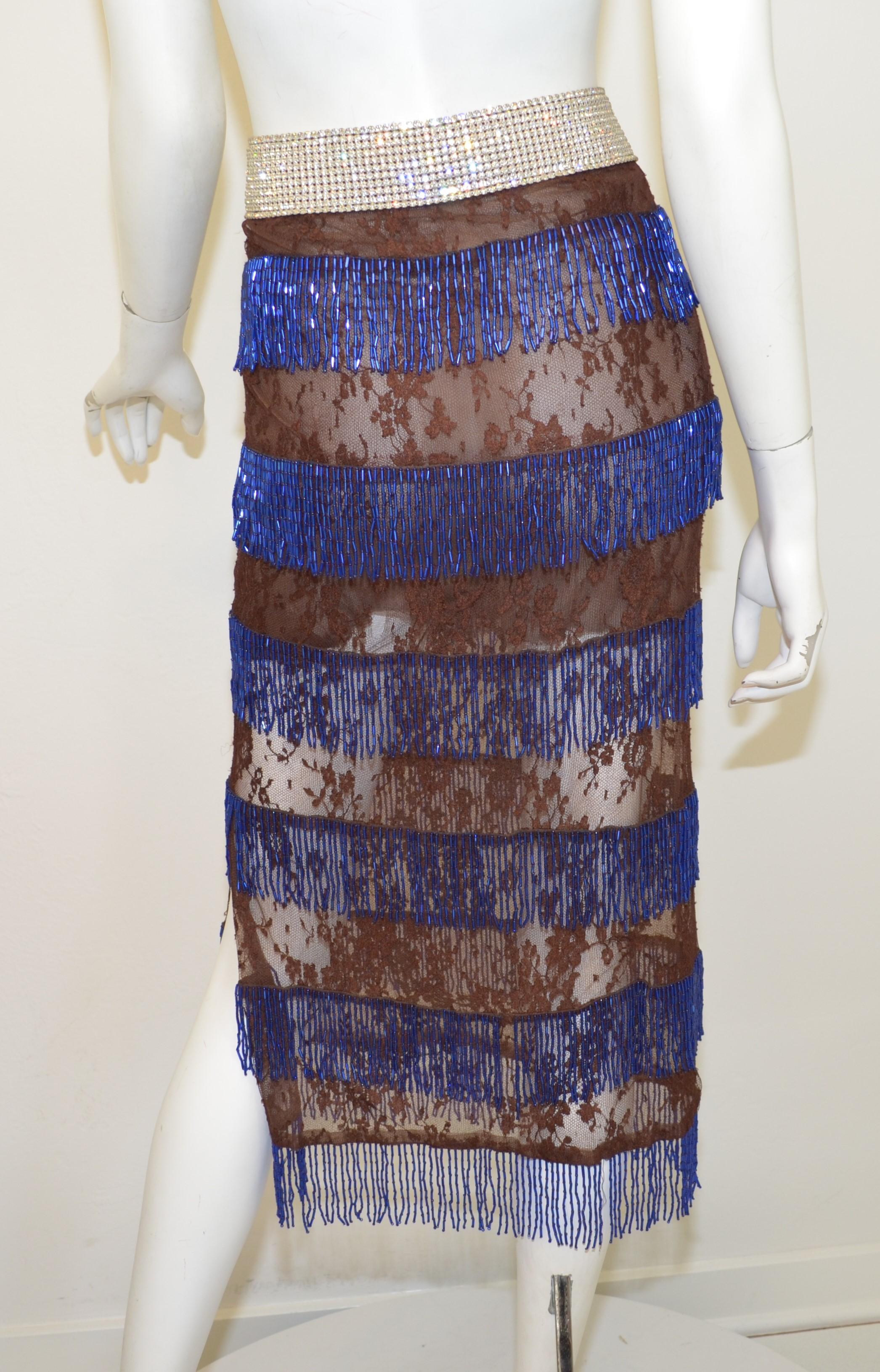 Dolce & Gabbana SS Runway 2000 Lace Skirt with Fringed Beadwork In Excellent Condition In Carmel, CA