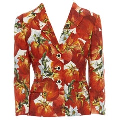 DOLCE GABBANA SS12 rot tomatenbrokat blumen strassknopf blazer jacke it40 s