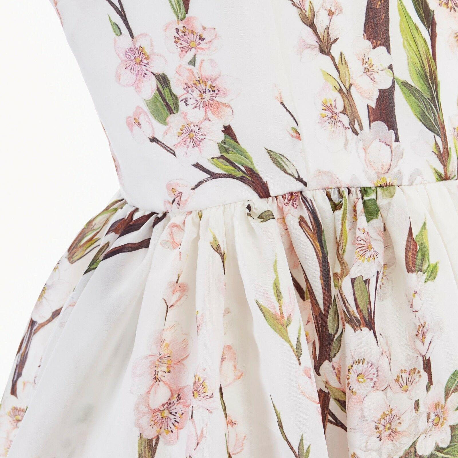DOLCE GABBANA SS14 white pink cherry blossom print silk flared dress IT40 S 2