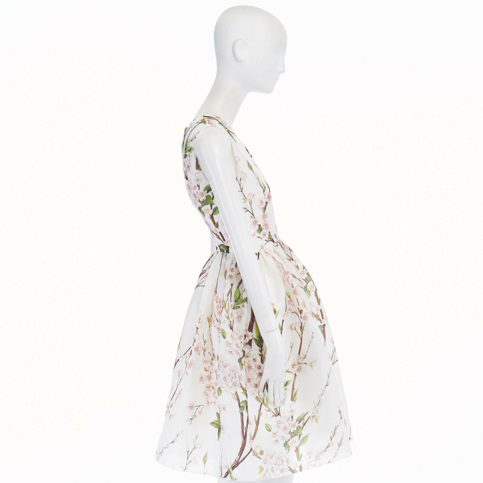 Gray DOLCE GABBANA SS14 white pink cherry blossom print silk flared dress IT40 S