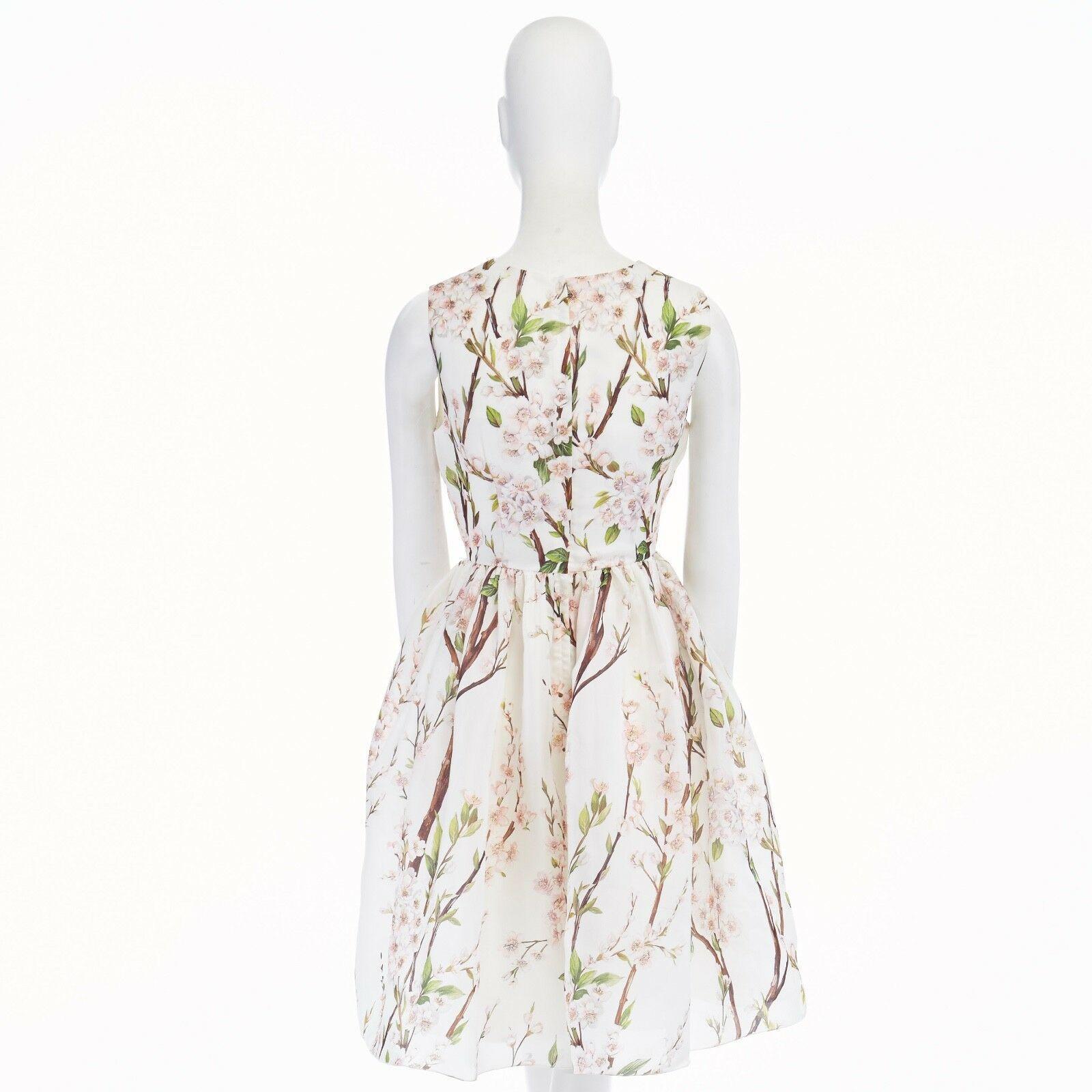 DOLCE GABBANA SS14 white pink cherry blossom print silk flared dress IT40 S In Excellent Condition In Hong Kong, NT
