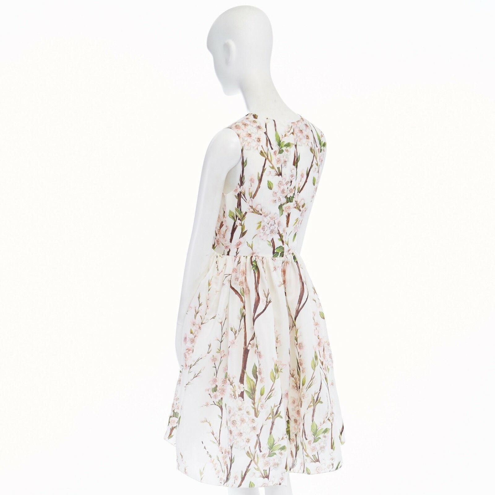 Women's DOLCE GABBANA SS14 white pink cherry blossom print silk flared dress IT40 S