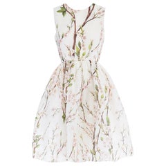 DOLCE GABBANA SS14 white pink cherry blossom print silk flared dress IT40 S