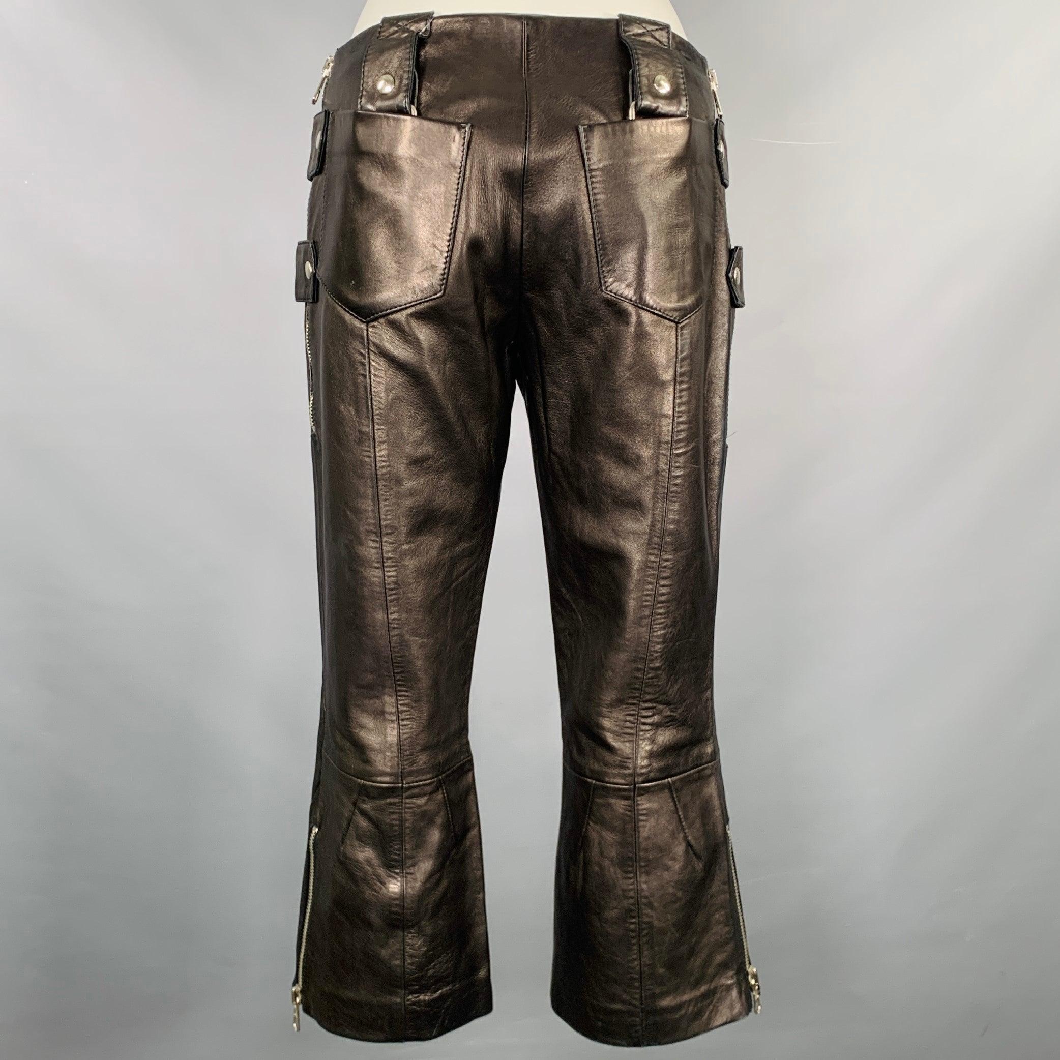 DOLCE & GABBANA SS2000 Taglia 6 Pantaloni casual in pelle nera e argento In condizioni ottime in vendita a San Francisco, CA