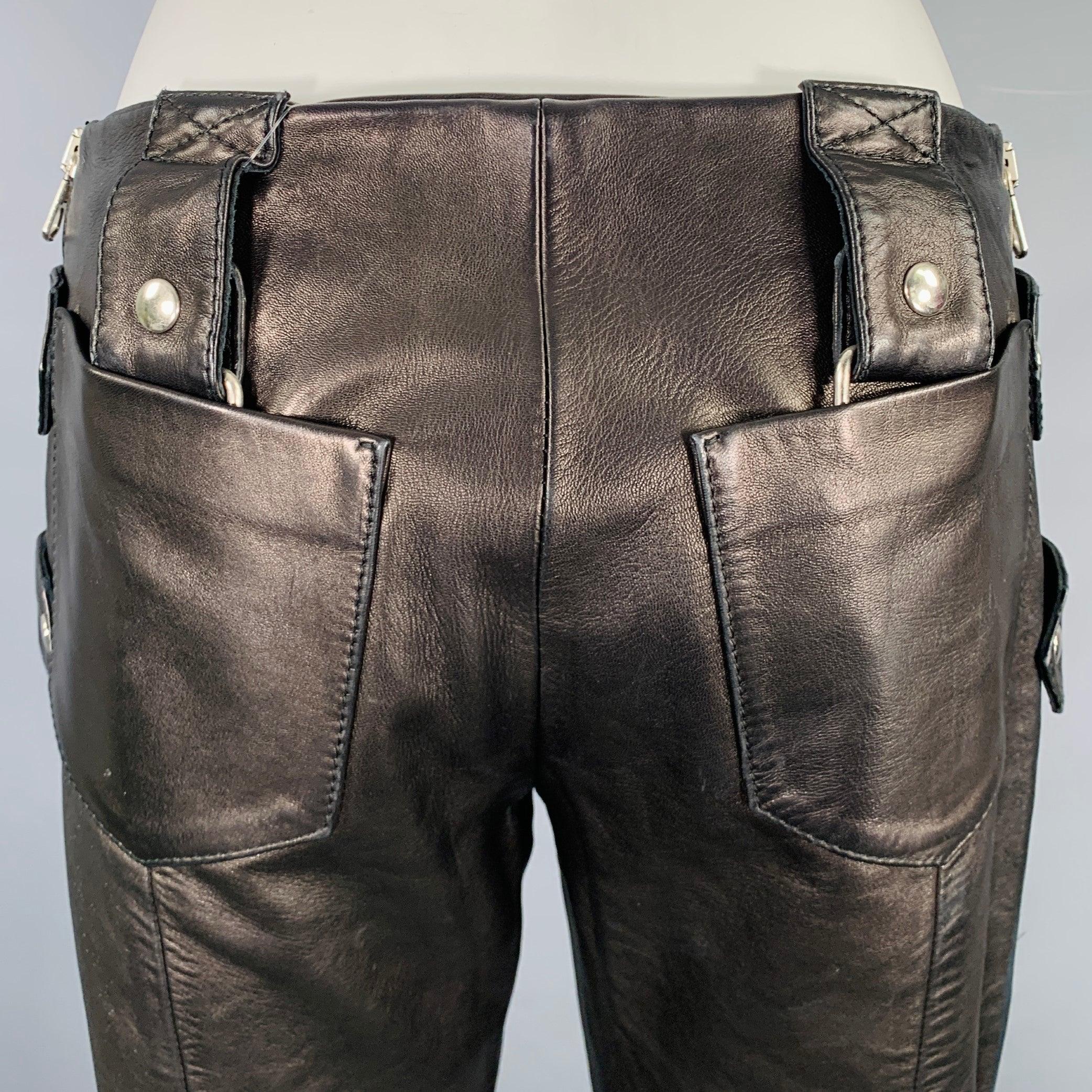 Donna DOLCE & GABBANA SS2000 Taglia 6 Pantaloni casual in pelle nera e argento in vendita