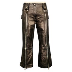 Dolce & Gabbana SS2000 Size 6 Black Silver Leather Cropped Casual Pants