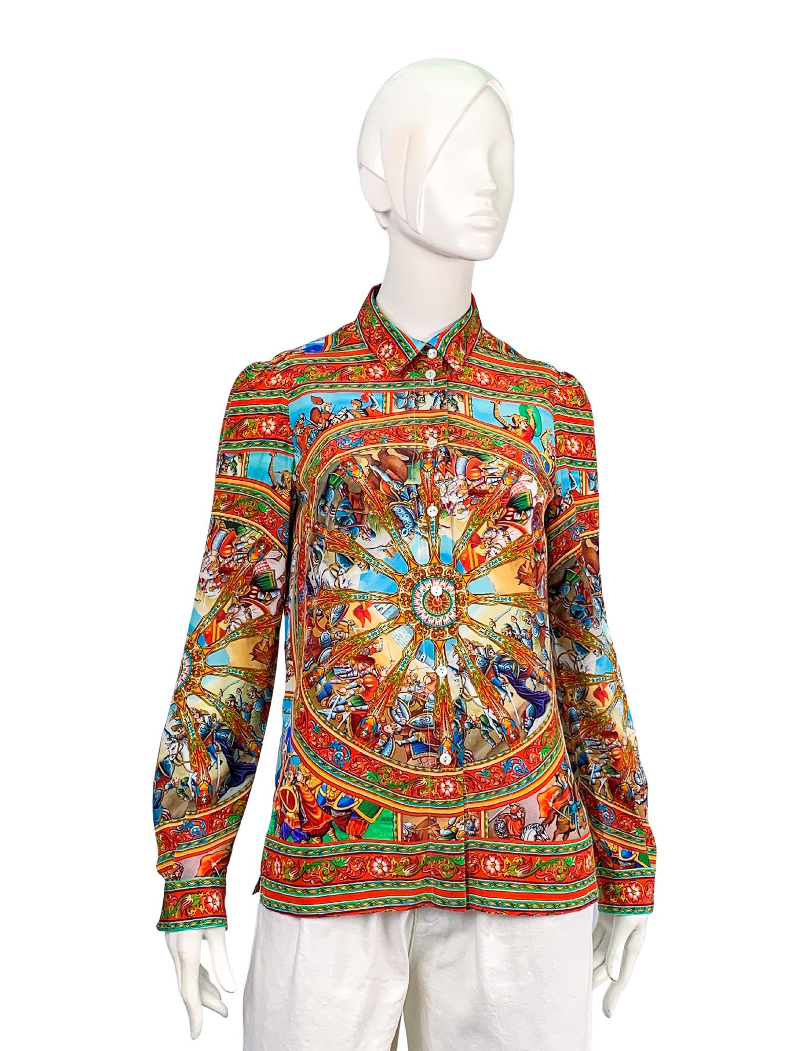 Dolce & Gabbana SS2013 Multicolour Sicilian Print Silk Button-Up Shirt 3