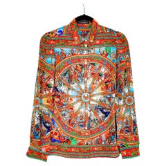 Dolce & Gabbana F/S 2013 Mehrfarbiges Seidenhemd mit Sizilianischem Druck und Knopfleiste