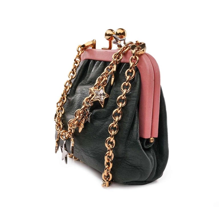 Dolce & Gabbana Green Plexy Acrylic Chunky Gold Hardware Wallet Chain