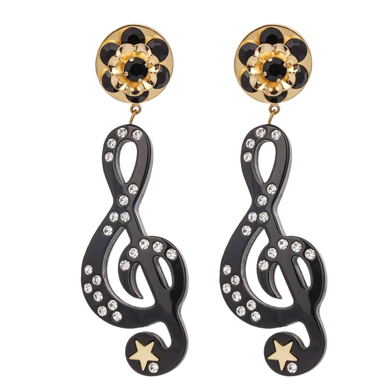 Women's Dolce & Gabbana - Stelle Star Treble Clef Crystal Earrings Gold Black For Sale