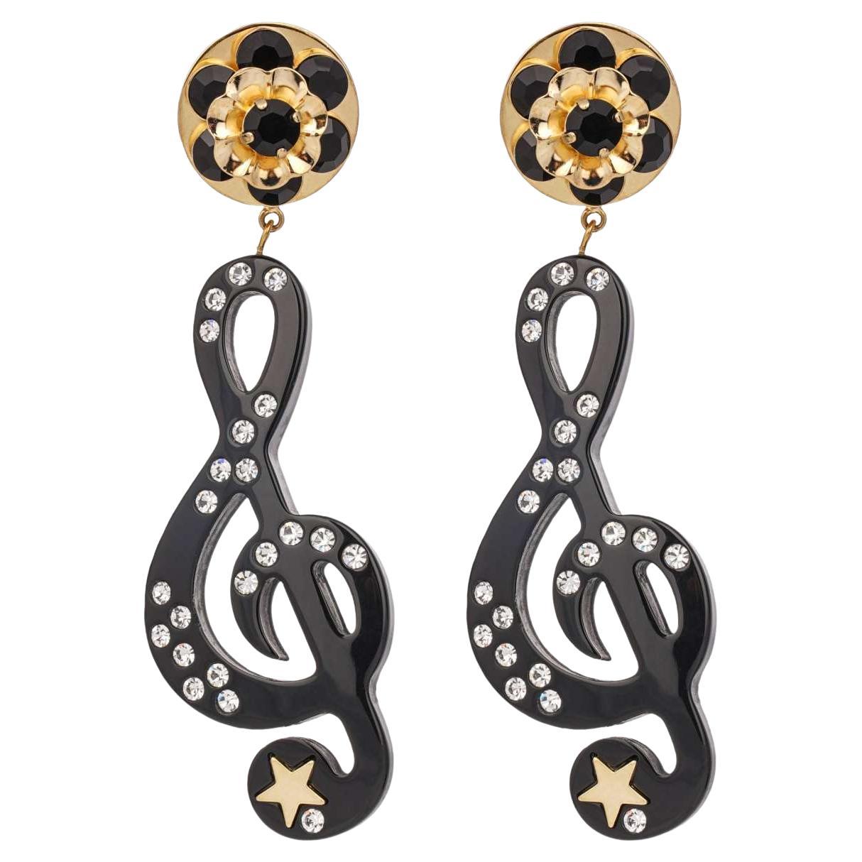 Dolce & Gabbana - Stelle Star Treble Clef Crystal Earrings Gold Black For Sale