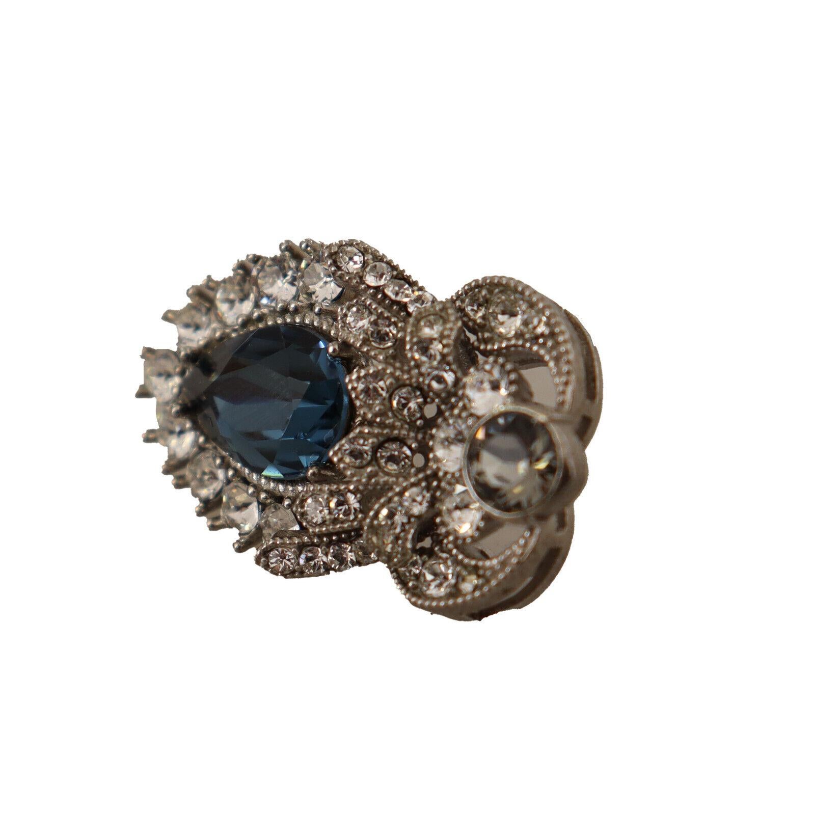 Modern Dolce & Gabbana Sterling Silver Blue Crystal Drop Sicily Earrings Screw Back For Sale