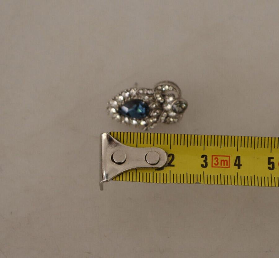 Dolce & Gabbana Sterling Silver Blue Crystal Drop Sicily Earrings Screw Back In New Condition For Sale In WELWYN, GB
