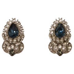 Dolce & Gabbana Sterling Silver Blue Crystal Drop Sicily Earrings Screw Back