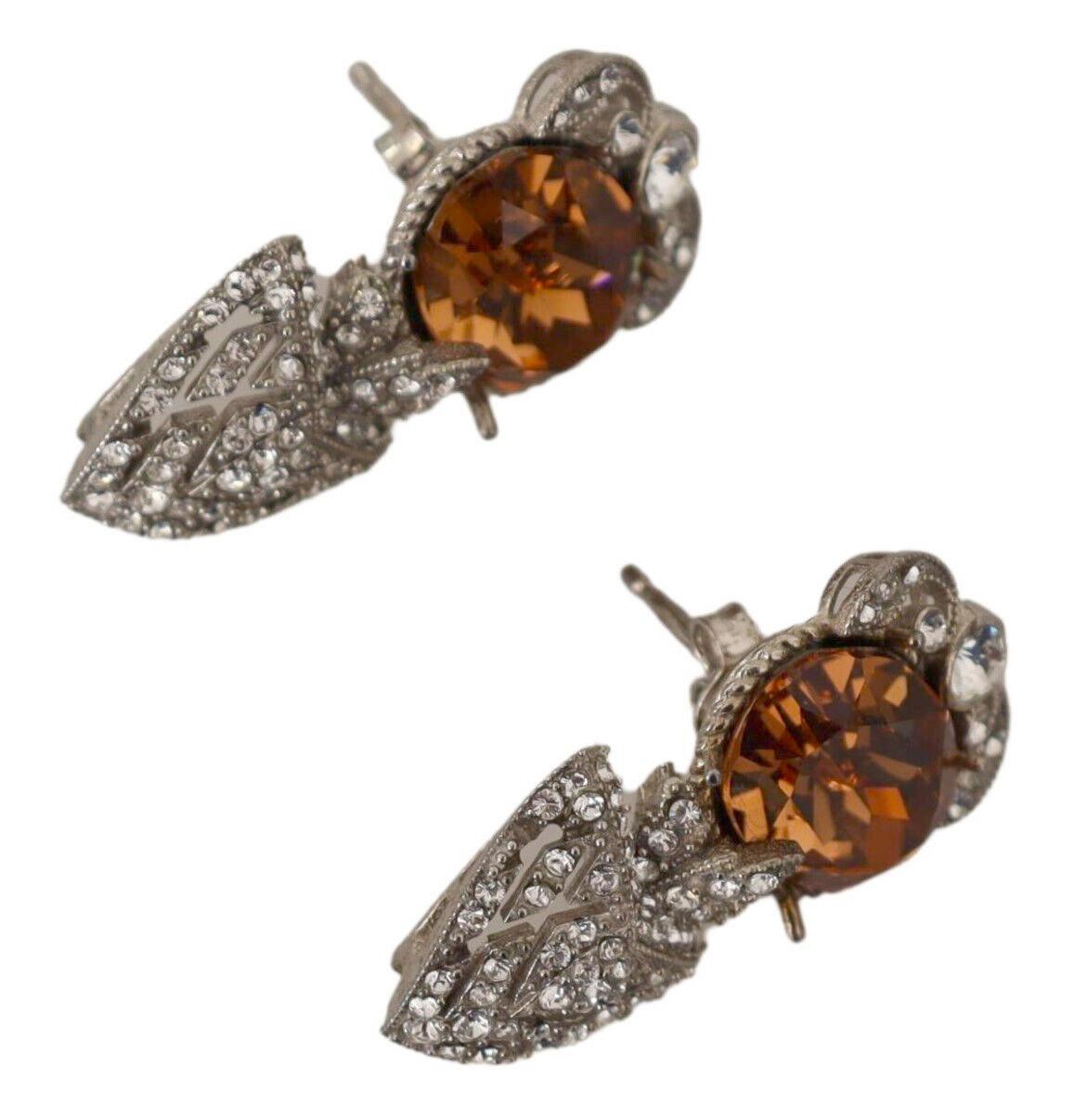 Modern Dolce & Gabbana Sterling Silver Orange Crystal Stud Sicily Earrings Screw Back For Sale