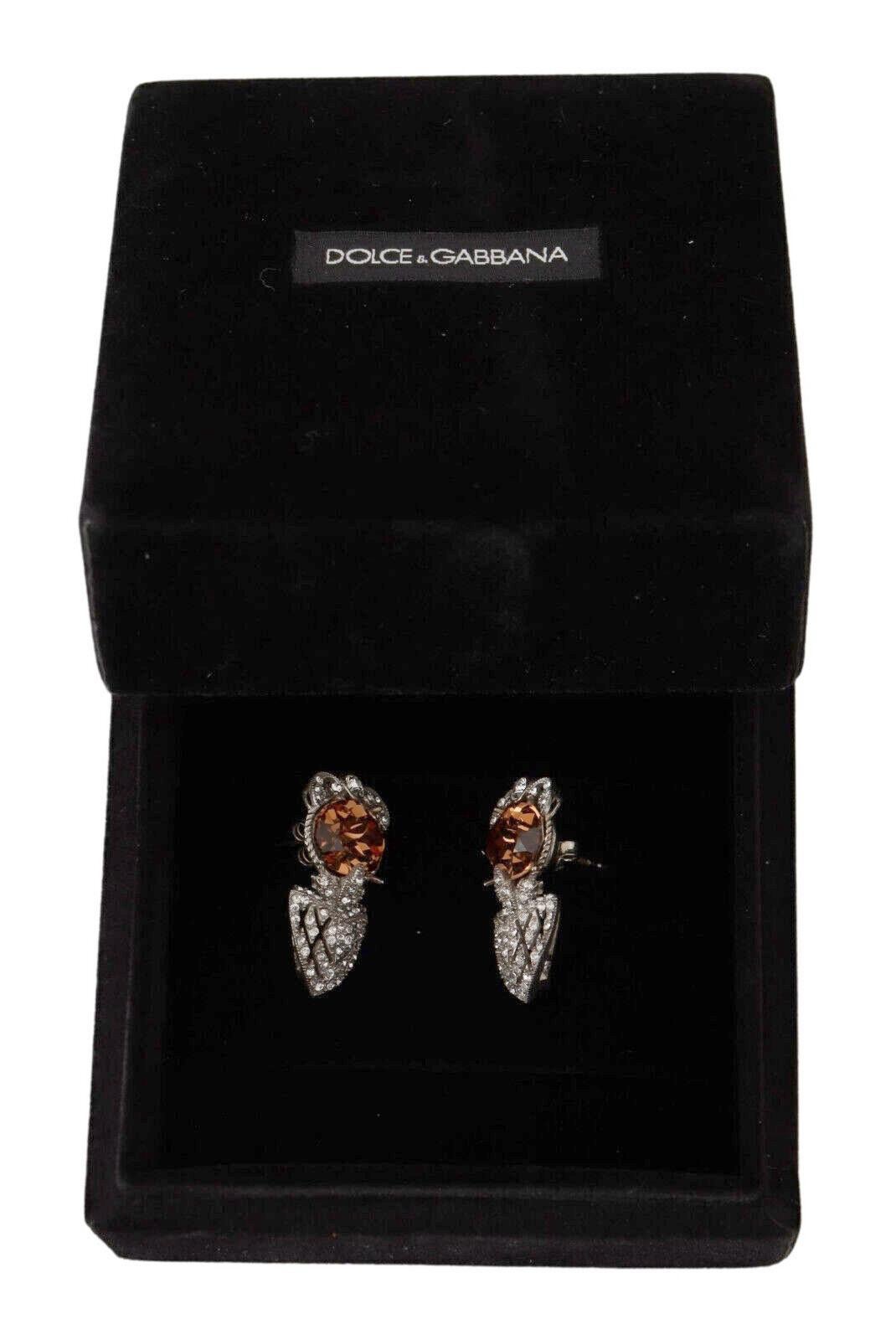 Dolce & Gabbana Sterling Silver Orange Crystal Stud Sicily Earrings Screw Back For Sale 2