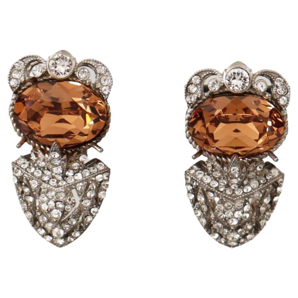 Dolce & Gabbana Sterling Silver Orange Crystal Stud Sicily Earrings Screw Back For Sale