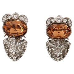 Dolce & Gabbana Sterling Silver Orange Crystal Stud Sicily Earrings Screw Back