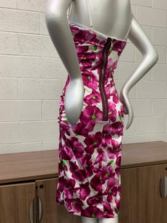 Dolce & Gabbana Strapless Fuchsia Poppy Print Sheath Cocktail Dress Silk Satin