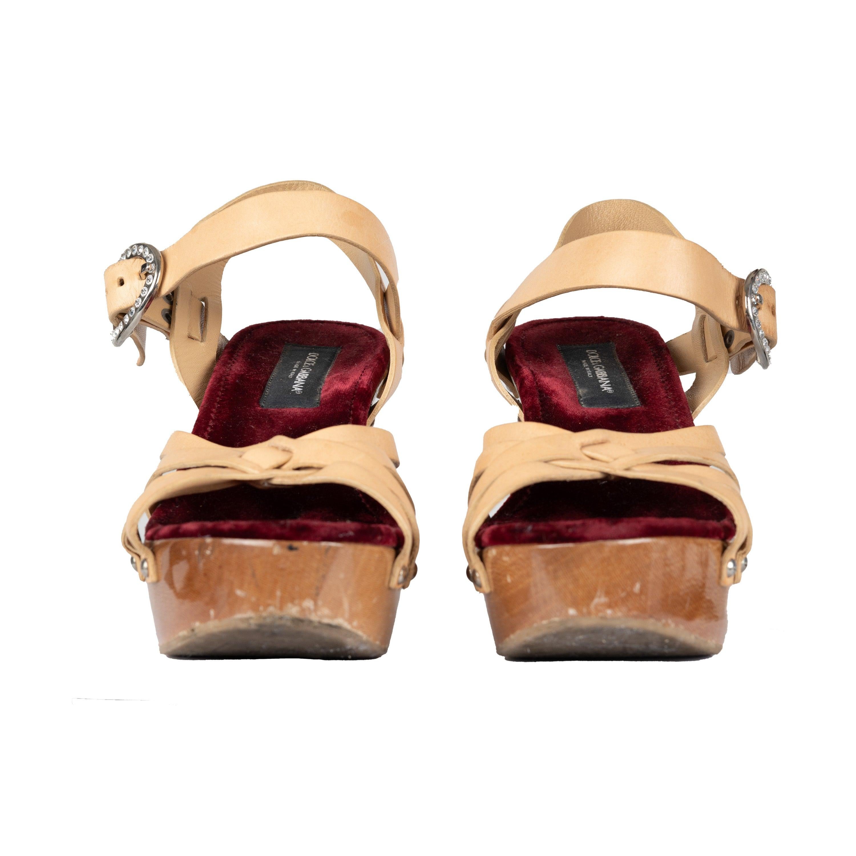 Beige Dolce & Gabbana Strappy Wedge Heels - '10s For Sale