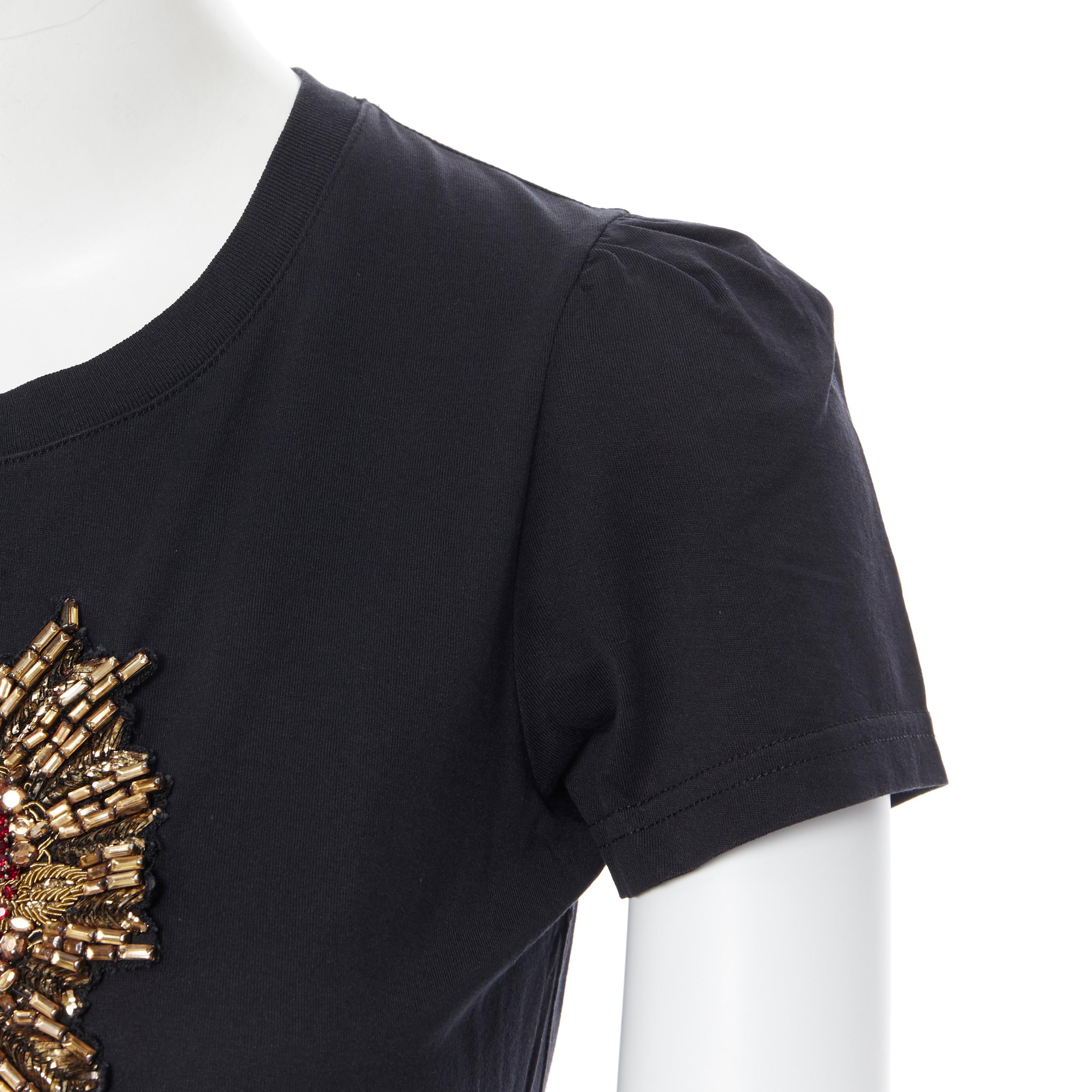 Women's DOLCE GABBANA strass crystal bead embellished heart puff sleeve t-shirt IT40