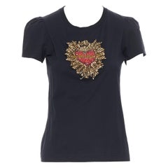 DOLCE GABBANA Camiseta con mangas abullonadas y corazón adornado con strass y perlas de cristal IT40