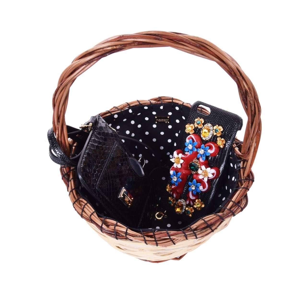 Dolce & Gabbana - Straw Basket Tote AGNESE with Snakeskin Pouch Brown Black For Sale 2