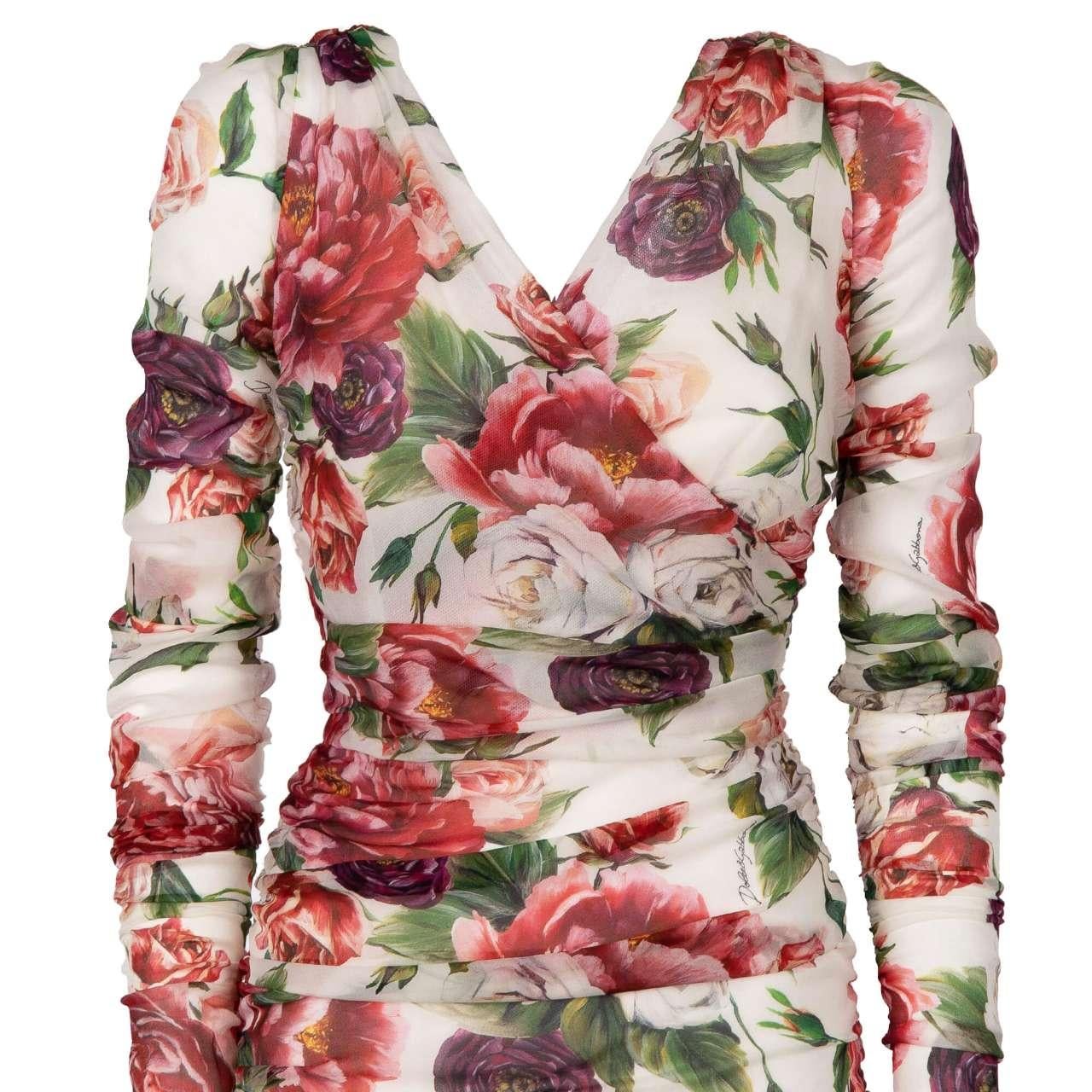 Women's Dolce & Gabbana - Stretch Silk Peony Rose Dress White IT 40