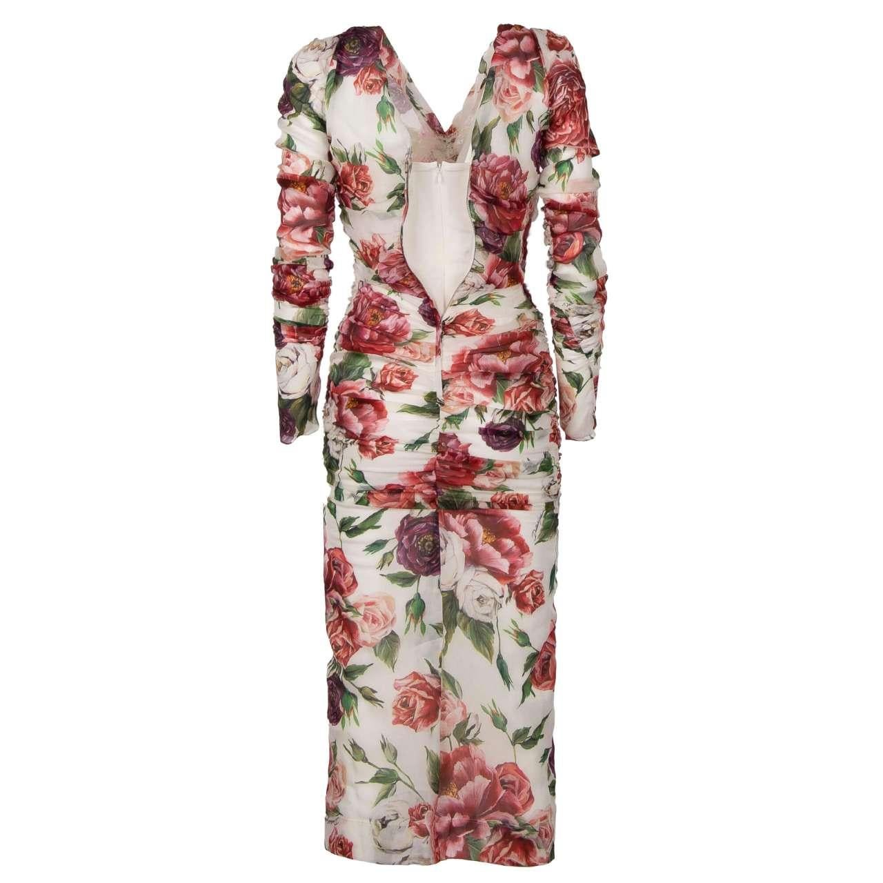 Dolce & Gabbana - Stretch Silk Peony Rose Dress White IT 40 2