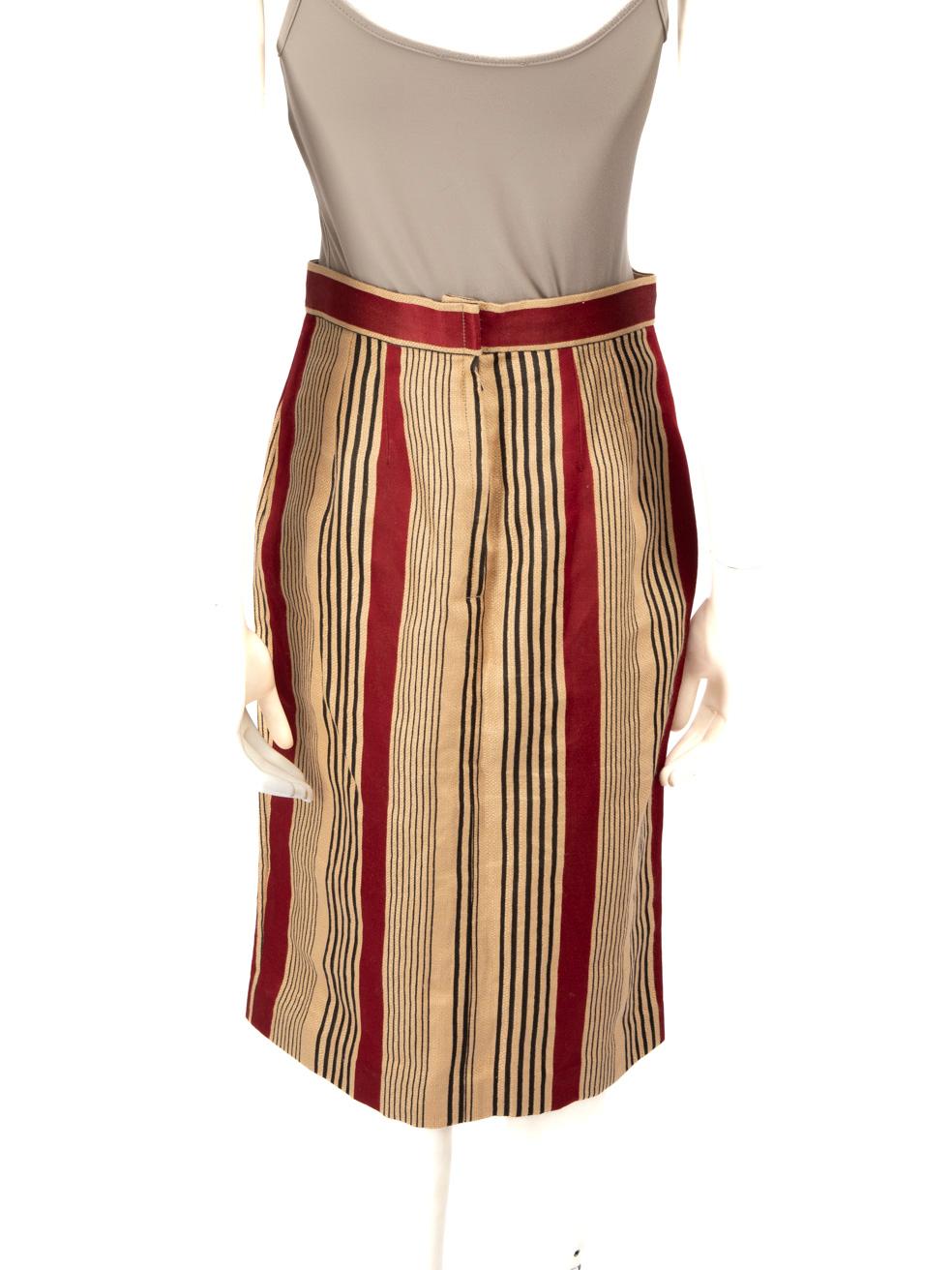 Beige Dolce & Gabbana Striped Button Detail Midi Skirt Size M