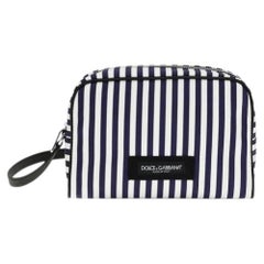 Dolce & Gabbana Striped Cotton Poplin Clutch — Navy