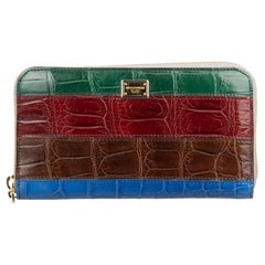 Dolce & Gabbana Striped Patchwork Crocodile Leather Zip-Around Wallet Red Blue