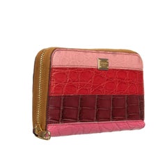 Dolce & Gabbana Striped Patchwork Crocodile Leather Zip-Around Wallet Red Pink