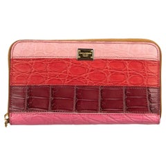 Dolce & Gabbana Striped Patchwork Crocodile Leather Zip-Around Wallet Red Pink