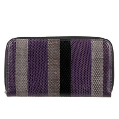 Dolce & Gabbana Striped Patchwork Snakeskin Zip-Around Wallet Purple Gray Black