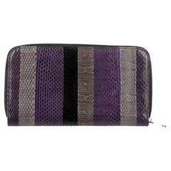 Dolce & Gabbana Striped Patchwork Snakeskin Zip-Around Wallet Purple Gray Black