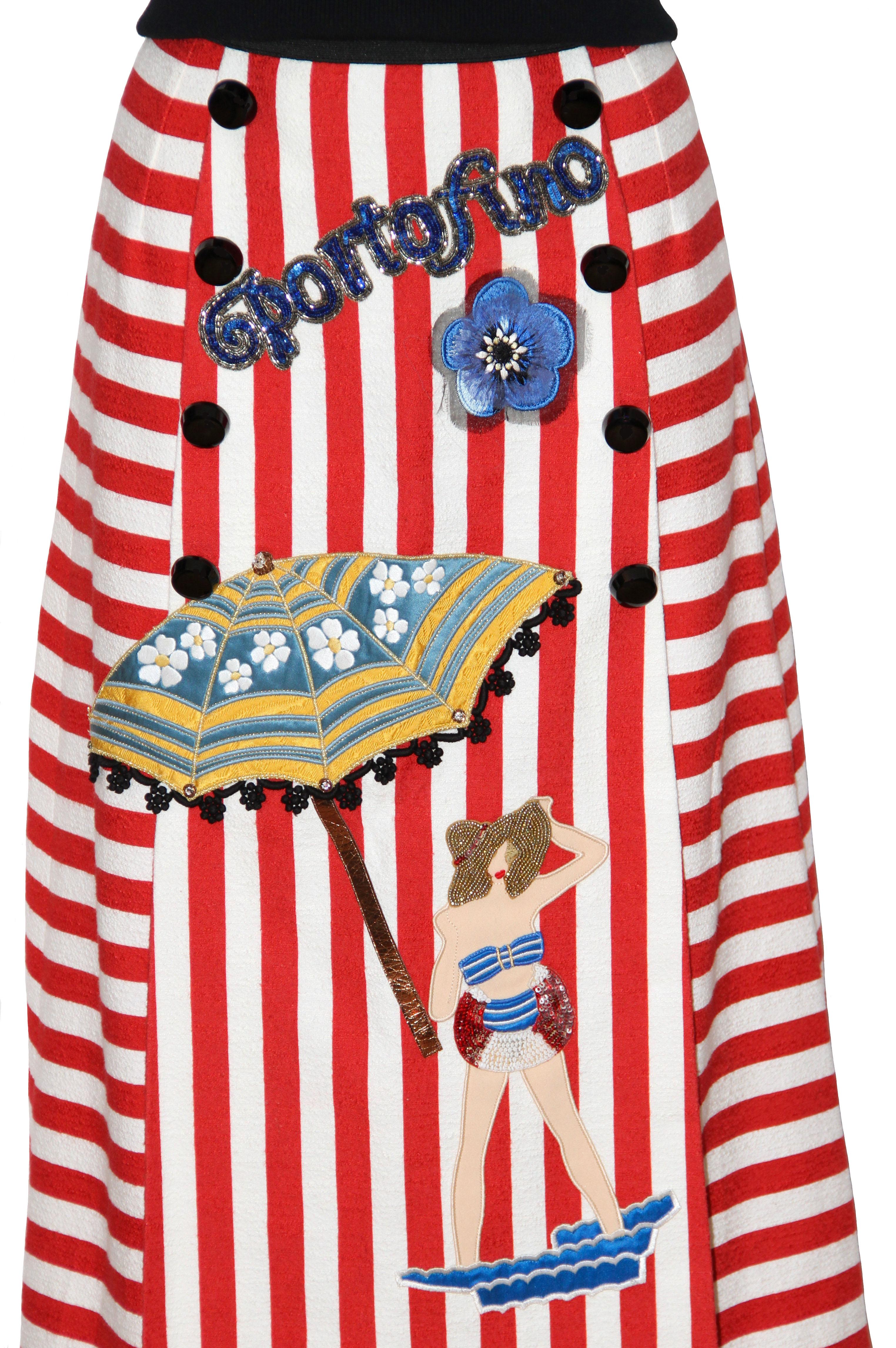 Beige Gonna Dolce & Gabbana a righe in cotone elasticizzato Portofino